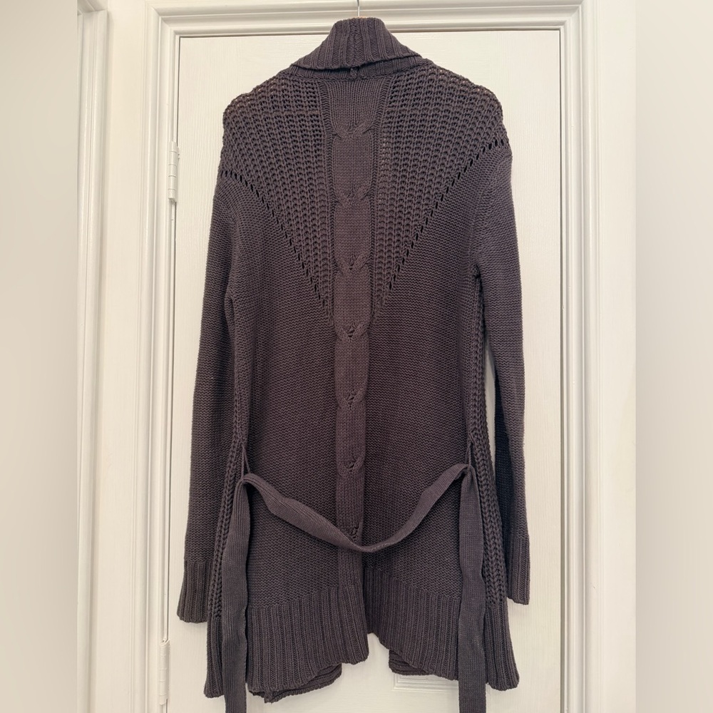 Michael Stars Cable Knit Belted Cardigan Sweater Charcoal Gray Cozy | M/L - Picture 5 of 13